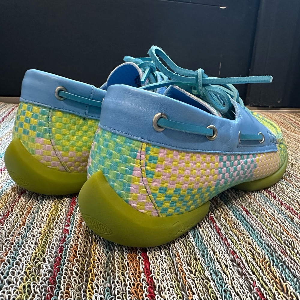 Fluevog LIKE NEW Peacemaker Sailor Swift multi-weave blue loafer boat shoe -9 - Picture 3 of 16
